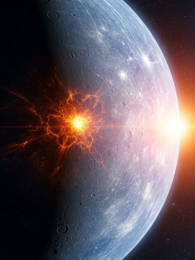 Planet Mercury shown in space with a glowing metallic core concept and dramatic solar system background