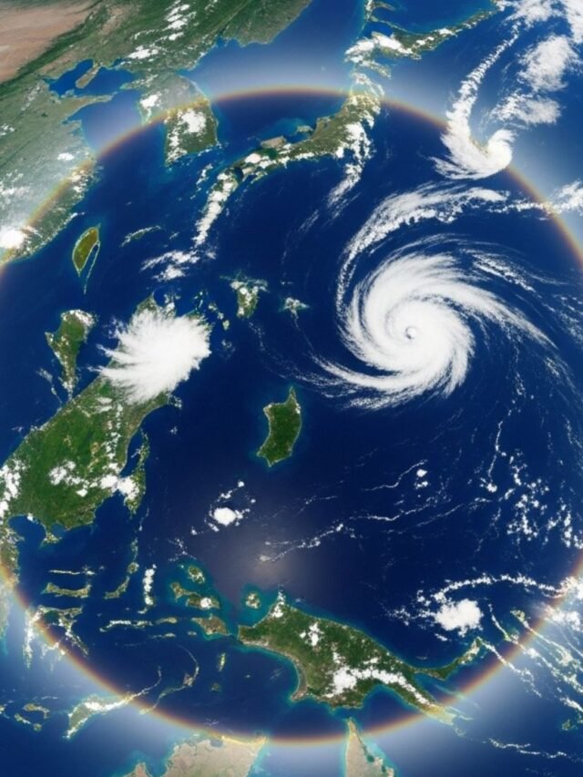 Satellite view of a bright halo surrounding the Chatham Islands near New Zealand