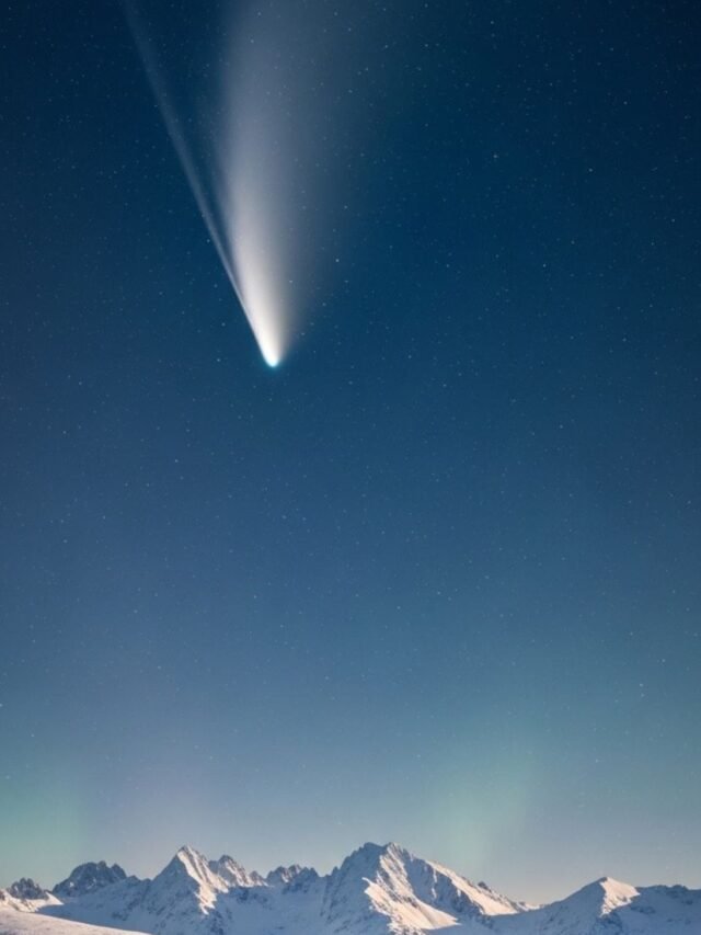Bright new comet glowing in the night sky over northern Europe.