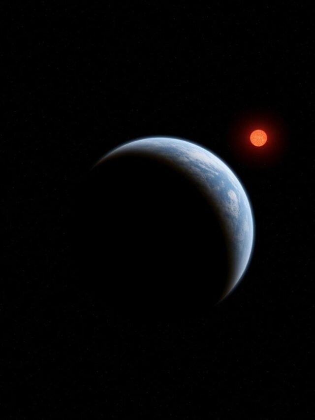 Artist’s concept of a giant forbidden planet orbiting a small red host star in deep space