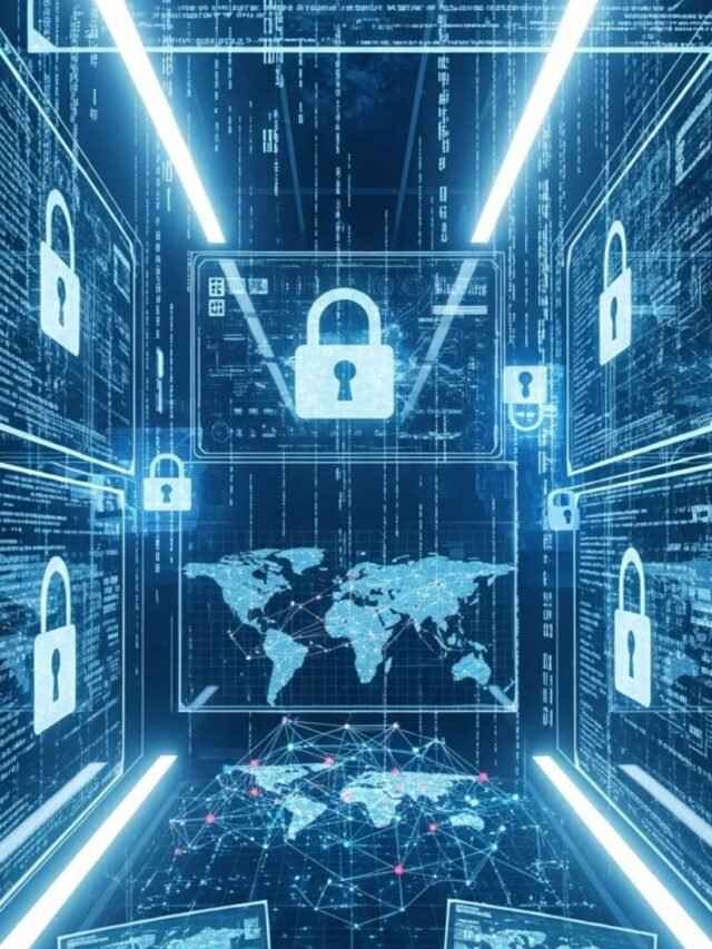 Futuristic AI interface with cyber attack concept and warning signals