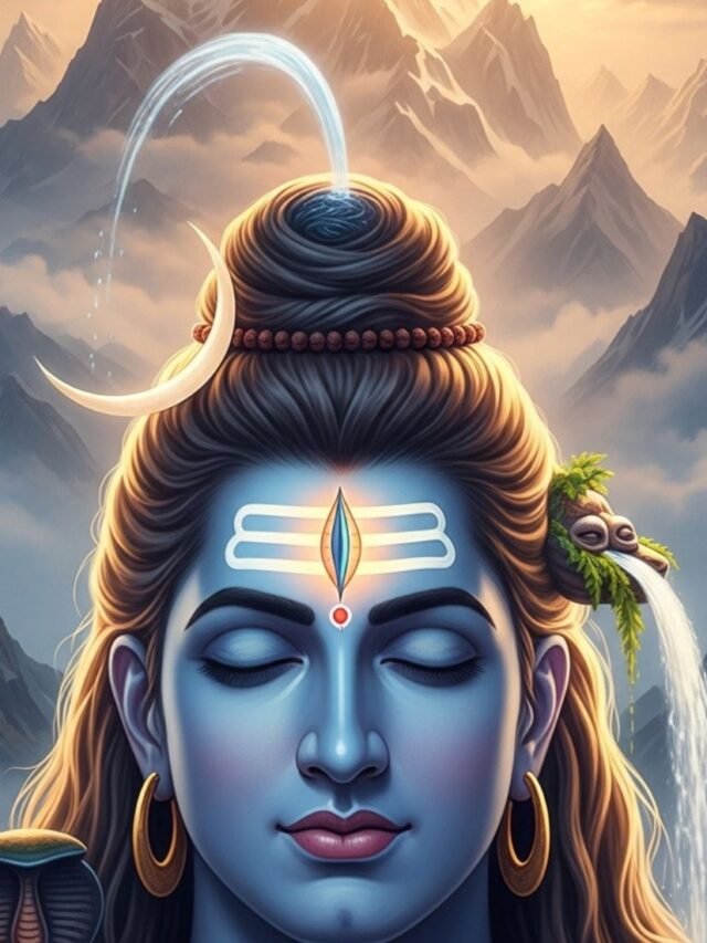 Divine image of Lord Shiva with half-open and half-closed eyes symbolizing meditation, cosmic awareness, and spiritual balance