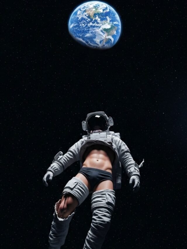 Astronaut floating unprotected in outer space, showing the danger space poses to the human body