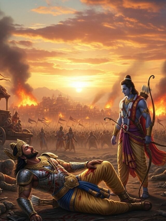 Ravana on the battlefield, remembering Lord Ram before his death in the Ramayana