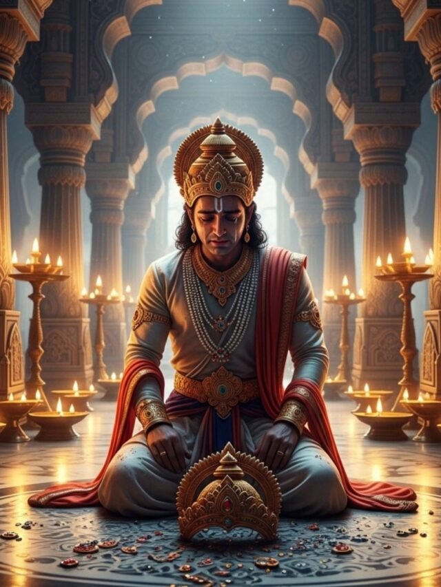 Yudhishthira standing in sorrow after losing everything in the dice game from the Mahabharata