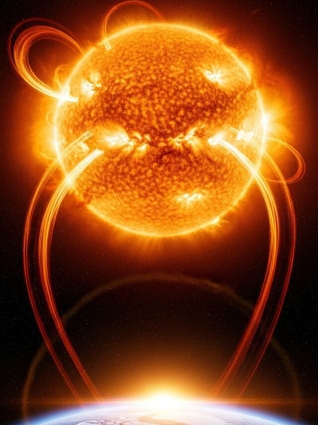 Dramatic view of Earth facing the blazing Sun in space, based on a NASA study about Earth’s distant future