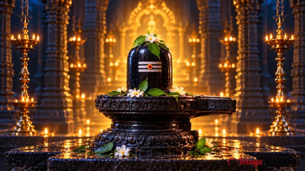పూలు, బిల్వపత్రాలతో అలంకరించిన శివలింగం పక్కన జ్యోతిర్లింగం vs ‘శివలింగం — తేడా ఏమిటి?’ అనే తెలుగు వచనం