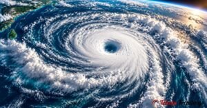 సముద్రంలో తుఫాను ఎలా పుడుతుంది — తుఫాను కన్ను చుట్టూ చక్రంలా విస్తరించిన మేఘాలు